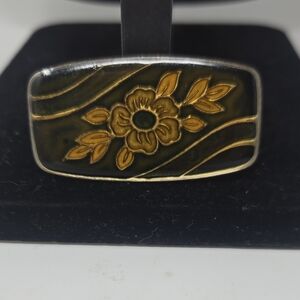 Elegant Vintage Gold and Black Floral Brooch